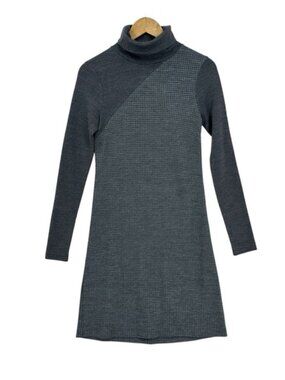 Theory Tajello Delfina Houndstooth Wool Blend Turtleneck Sweater Dress Size L